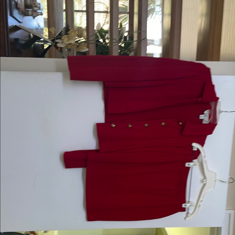 Stylish Red Blazer with Gold Accents